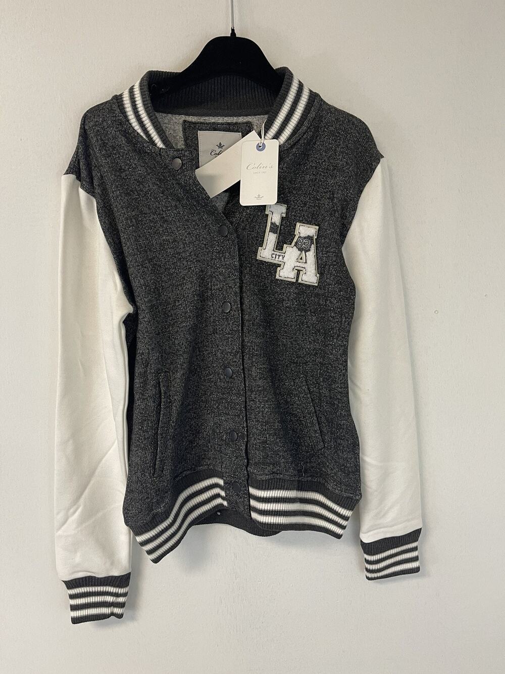 Colin’s LA Los Angeles Baseball Jacket Womens XS Sweater Gray Pocket N214